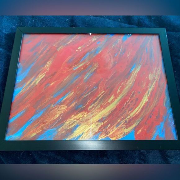 Hand Crafted - Fire - Red and Gold -painting 10X14 - comes in frame - Picture 1 of 3